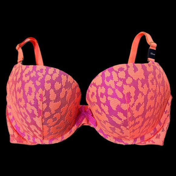 Victoria’s Secret Very Sexy PADDED DEMI Thick Padding lace bra orange pink 32DD - Picture 1 of 4